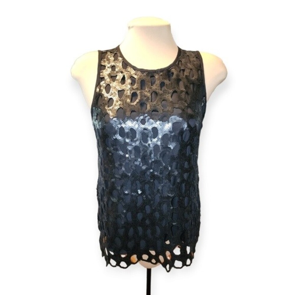 Trouvé‎ Black Sequined Cut Out Overlay Tank Top Size S